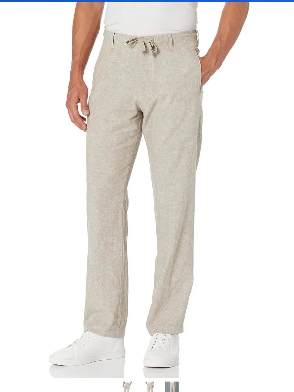 Perry Ellis Beige Drawstring Linen-Blend Chinos